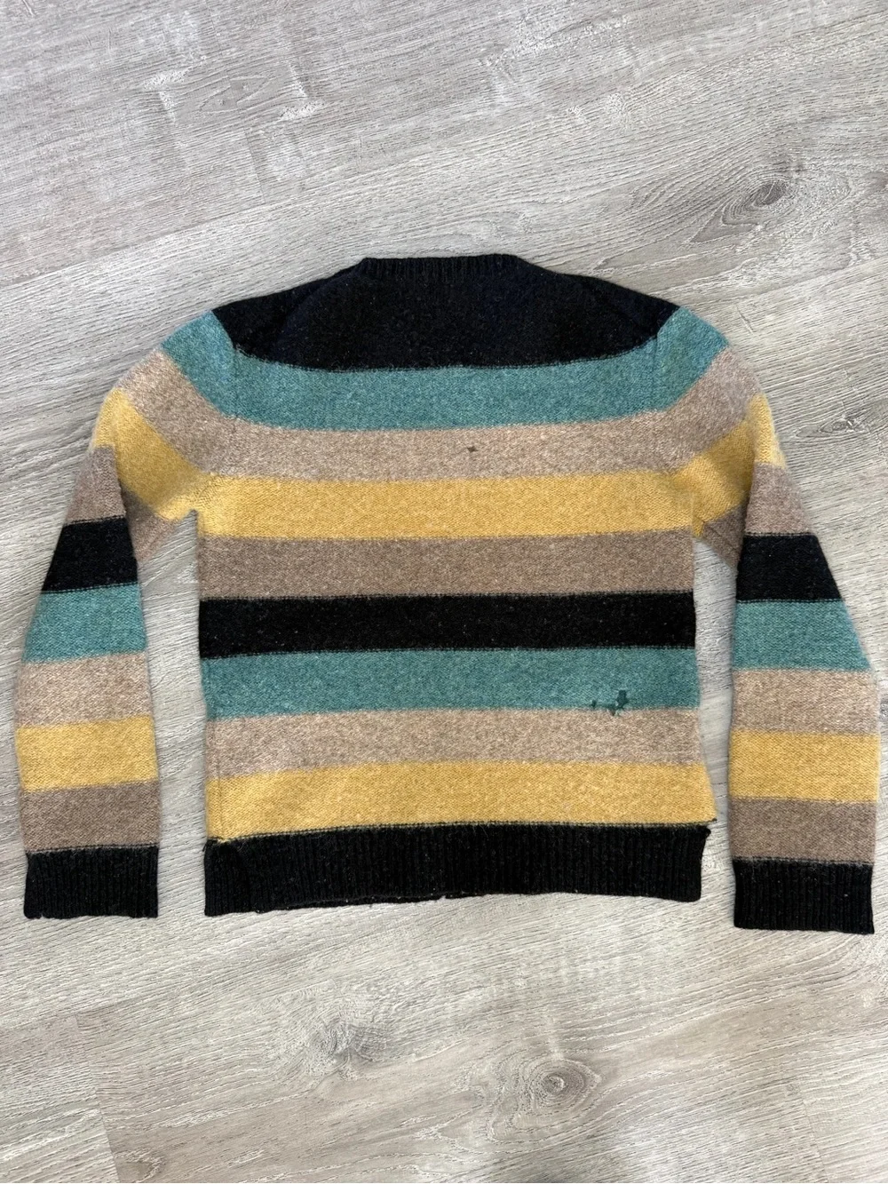 AllSaints Striped Crewneck Sweater in Black, Teal, Mustard, Tan